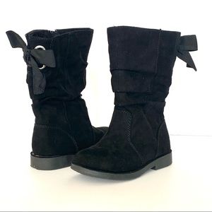Toddler girls tall black boots zip with bow detail